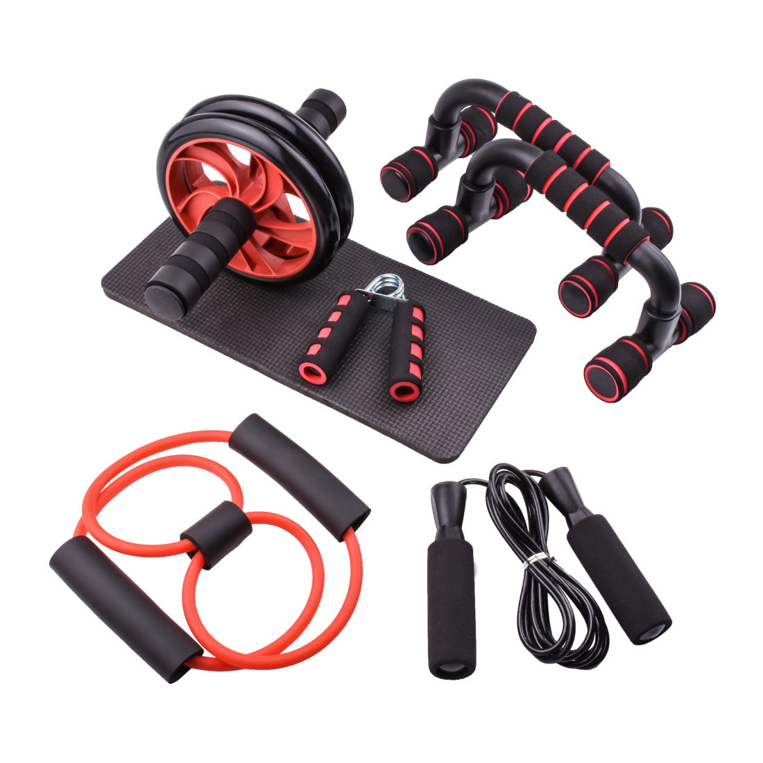 Red double-wheeled abdominal wheel 5-piece set