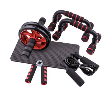 Red double-wheeled abdominal wheel 5-piece set