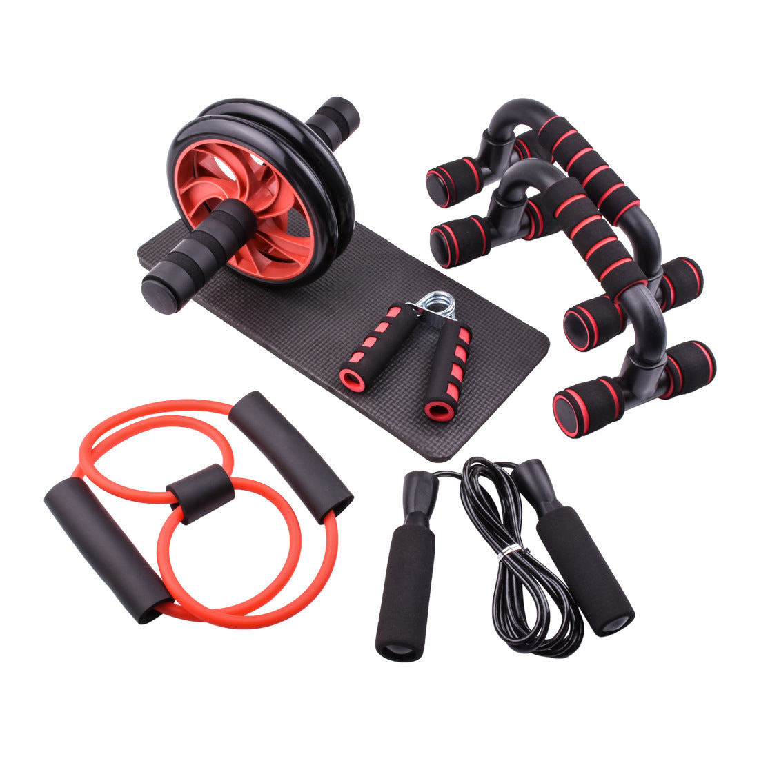 Red double-wheeled abdominal wheel 5-piece set