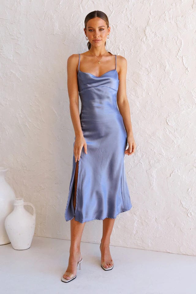 Sling Long Skirt Shiny Stretch Satin Slit Long Party Dress Rswank