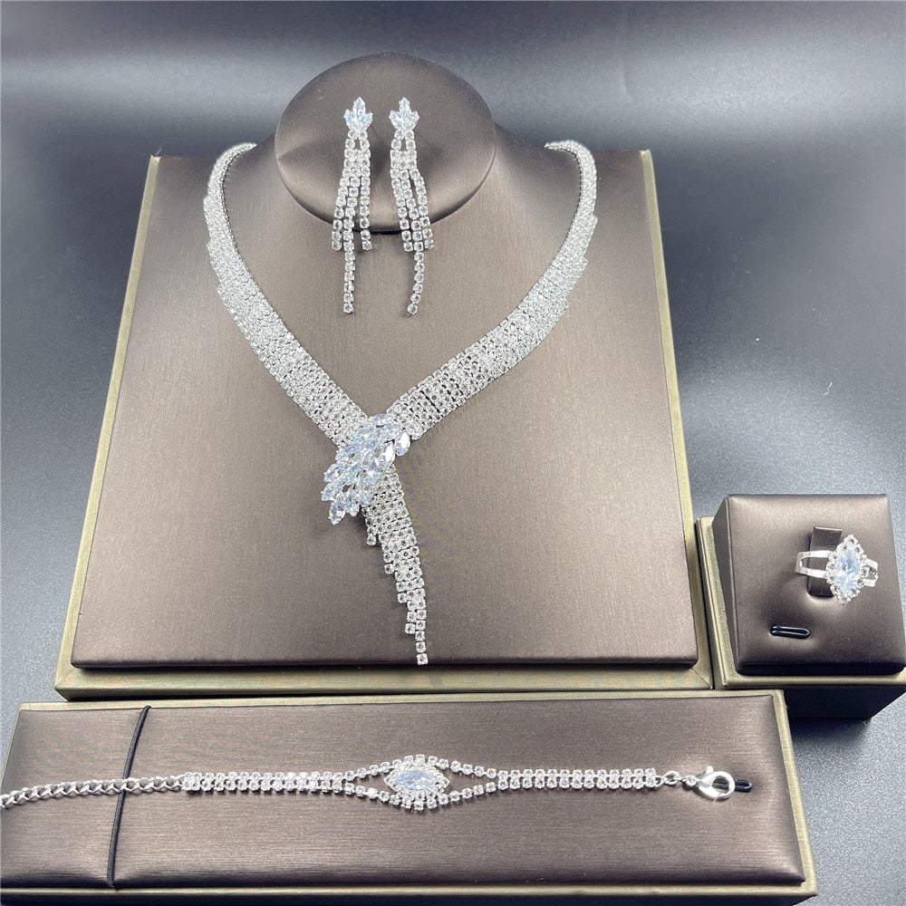 Set Earrings Necklace Wedding Geometric Elegant Romantic Bridesmaid