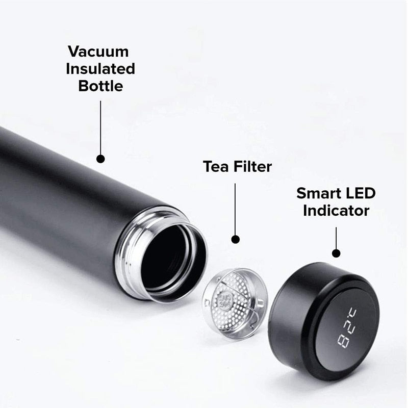 Stainless Steel Smart Water Bottle, Leak Proof, Double Walled, Keep Drink Hot & Cold, LCD Temperature Display Rswank