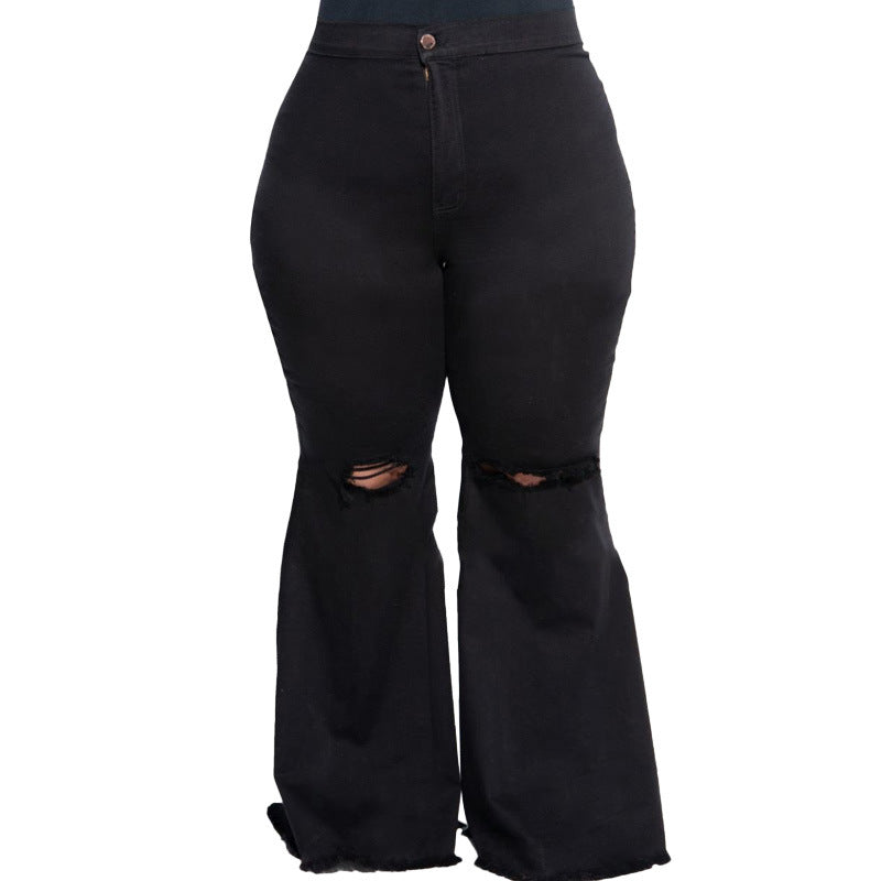 Plus Size Hole Speaker Trend Washing  Women Jeans