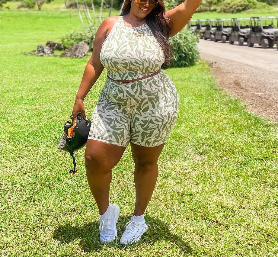 Sexy Summer Printed Sleeveless plus Size Two Piece Suit