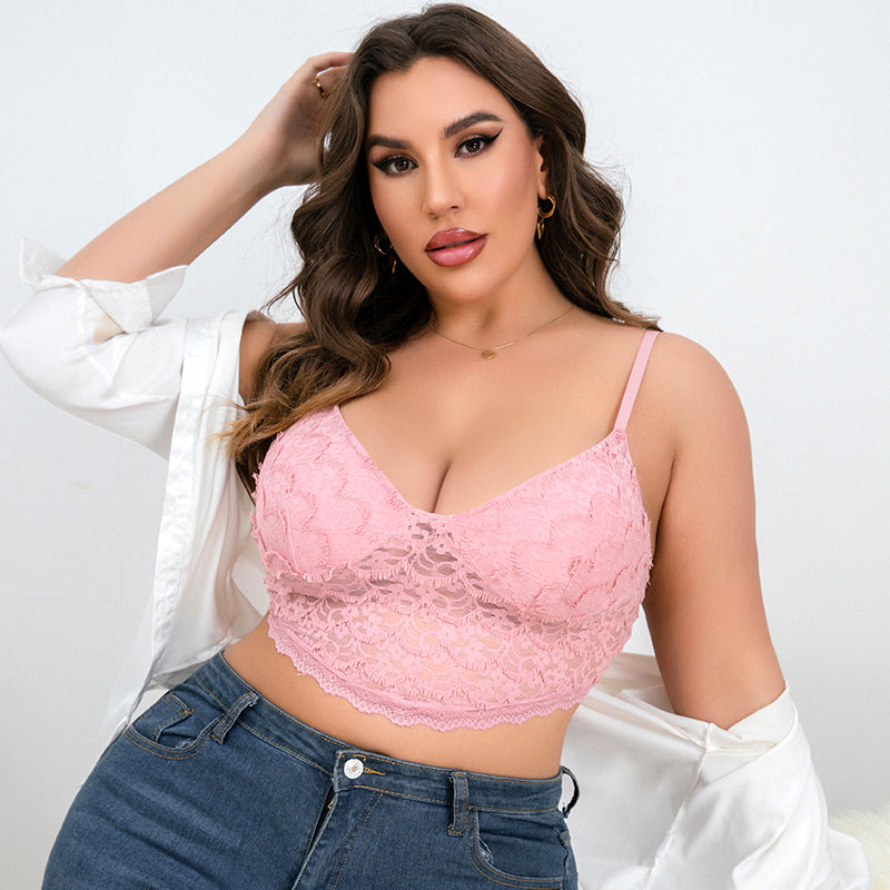 Plus Size Women Bra Without Steel Ring Sexy Outerwear Lace Sexy See Through Camisole