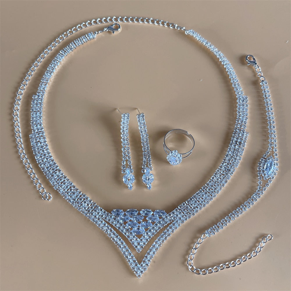 Set Earrings Necklace Wedding Geometric Elegant Romantic Bridesmaid