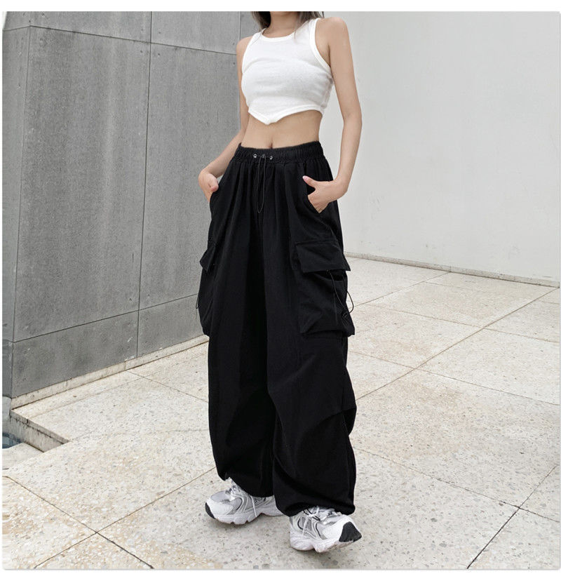 Y2K Black Baggy Wide Leg Cargo Pants Rswank