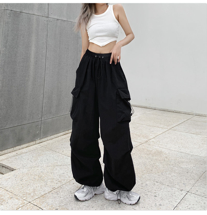 Y2K Black Baggy Wide Leg Cargo Pants Rswank