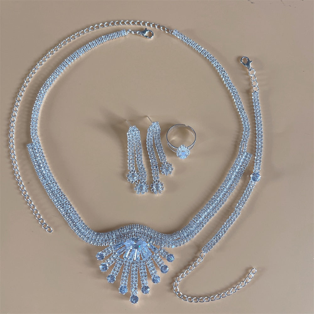 Set Earrings Necklace Wedding Geometric Elegant Romantic Bridesmaid