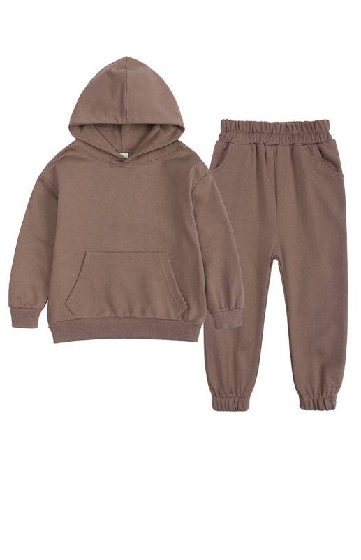 Children's Thickened Brushed Warm Long-Sleeved Trousers Hooded Sweatshirt Set
