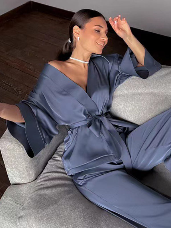 Women's Solid Color Velour Robe & Pajama Pants Set kakaclo