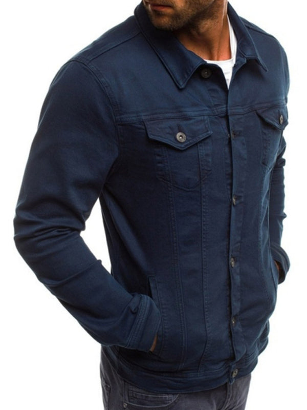 Trendy Fashion Casual Slim Denim Jacket Multi Pocket Button Stand Collar Workwear Jacket kakaclo