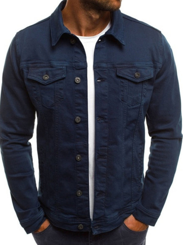 Trendy Fashion Casual Slim Denim Jacket Multi Pocket Button Stand Collar Workwear Jacket kakaclo