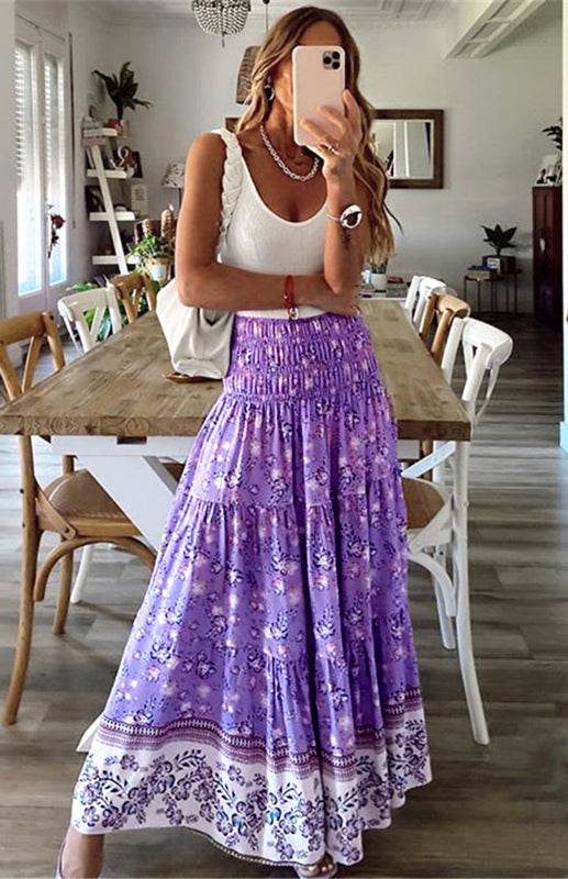 Ladies Casual Fashion Boho Print Skirt kakaclo