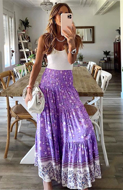 Ladies Casual Fashion Boho Print Skirt kakaclo