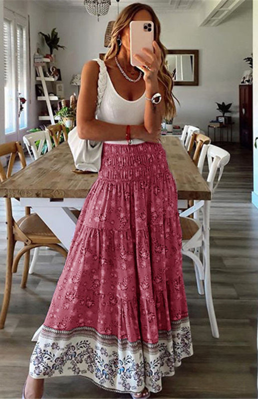 Ladies Casual Fashion Boho Print Skirt kakaclo