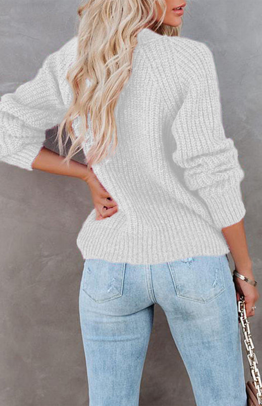 Solid V-Neck Single Breasted Long Sleeved Sweater kakaclo