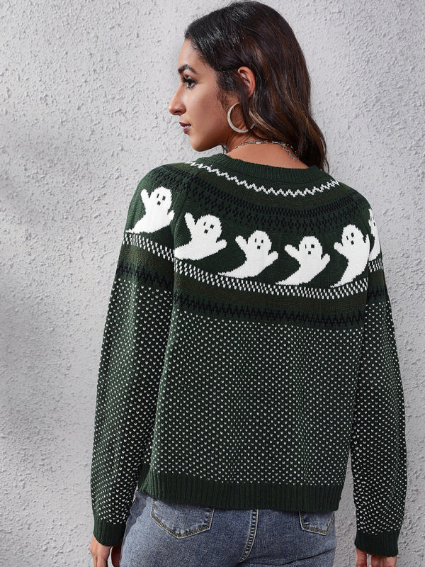 Women's Halloween Ghost retro wave point long sleeve knitted sweater kakaclo