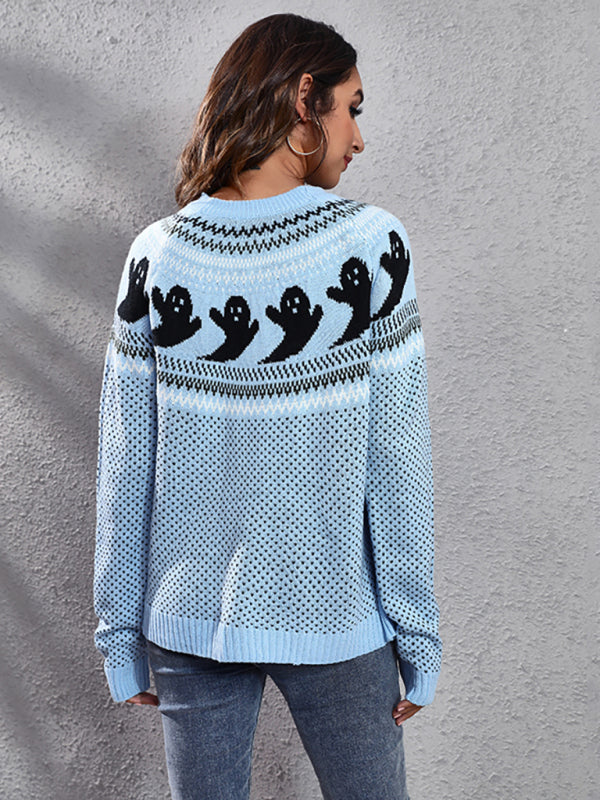 Women's Halloween Ghost retro wave point long sleeve knitted sweater kakaclo