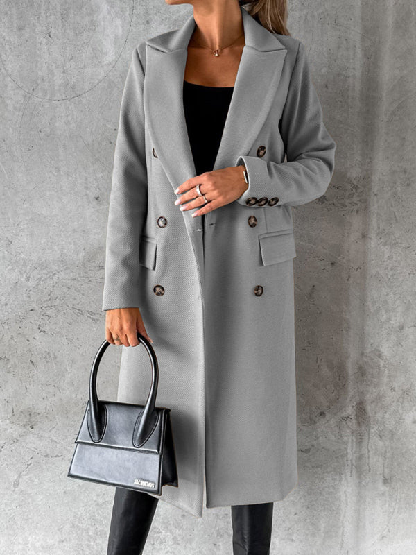 Women’s Classy Business Casual Overcoat With Button Fastens And Front Pockets kakaclo