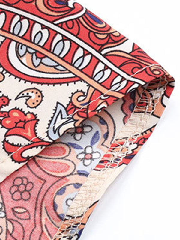 Women's Lace Up Holiday Ethnic Print Dress kakaclo