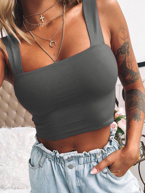Women's Solid Color Sleeveless Cotton Blend Crop Top