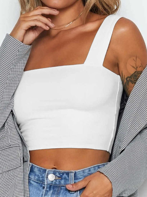Women's Solid Color Sleeveless Cotton Blend Crop Top