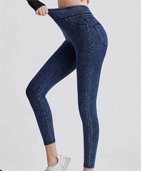 Plus Sized Fattening Type Sports Denim Casual Pants High Waist Hip Lift Slimming outside Wear Double Pockets Weight Loss Pants