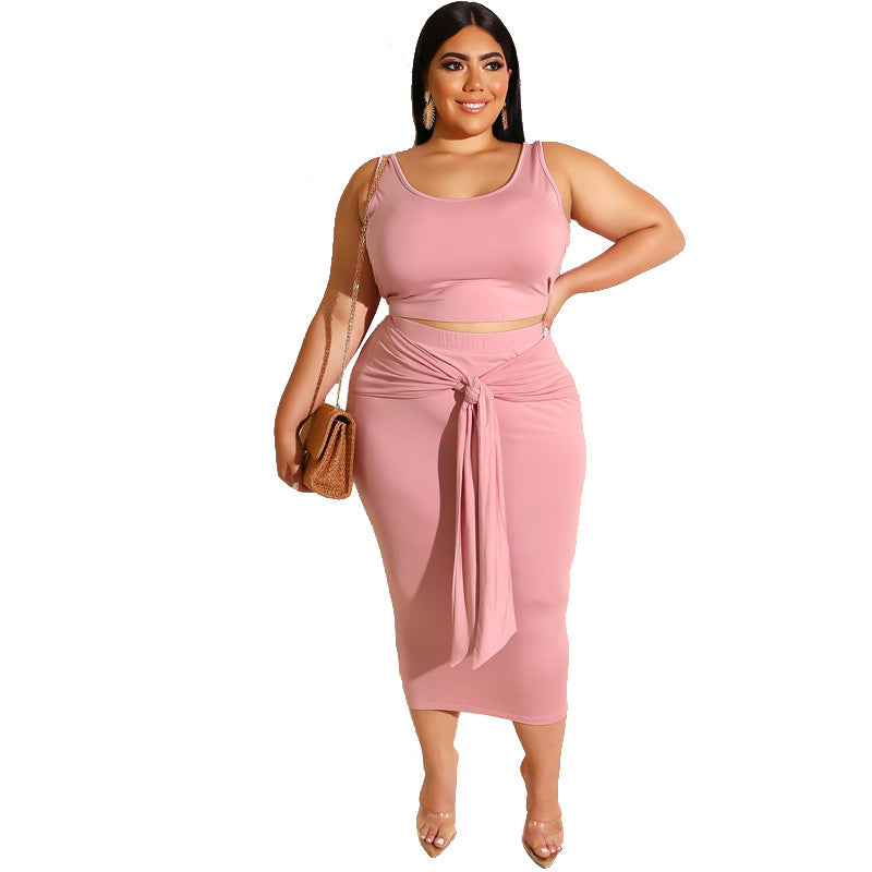 Plus Size Skinny Sheath Sexy Lace-up Casual Suit Women Two-Piece Suit - Rswank