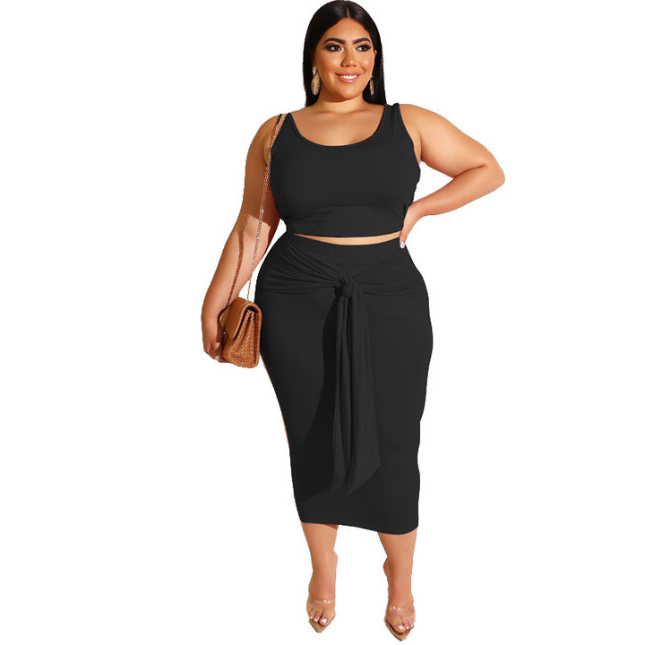 Plus Size Skinny Sheath Sexy Lace-up Casual Suit Women Two-Piece Suit - Rswank
