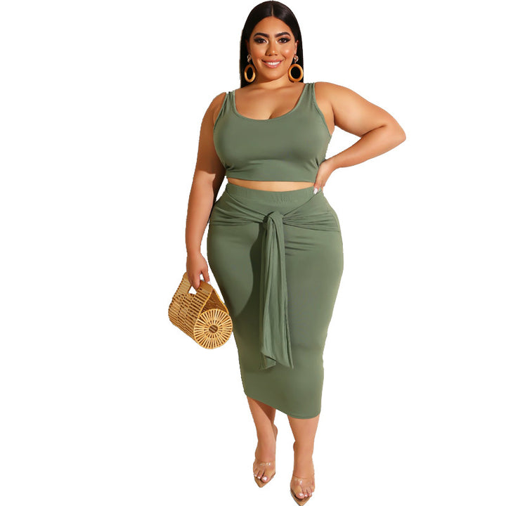 Plus Size Skinny Sheath Sexy Lace-up Casual Suit Women Two-Piece Suit - Rswank