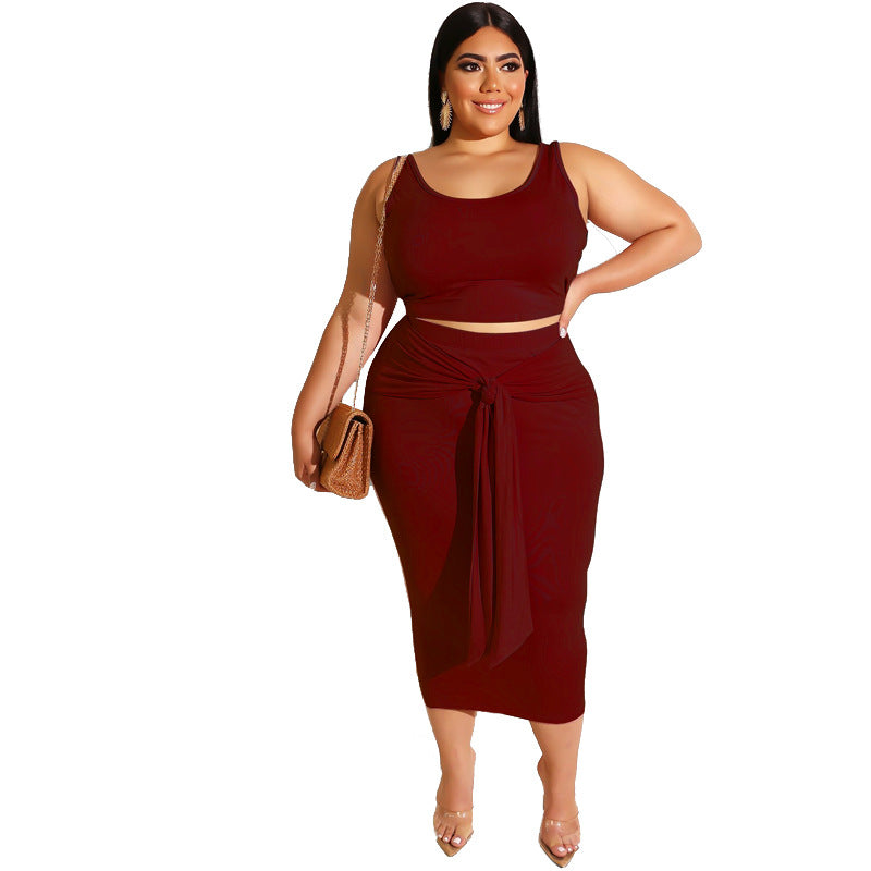 Plus Size Skinny Sheath Sexy Lace-up Casual Suit Women Two-Piece Suit - Rswank