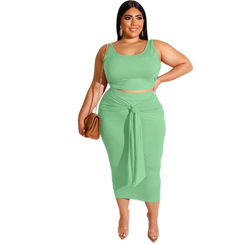 Plus Size Skinny Sheath Sexy Lace-up Casual Suit Women Two-Piece Suit - Rswank