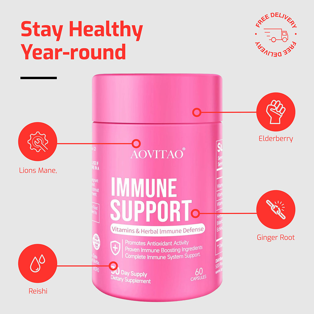 Natural Herbal Immune Defense Immunity Vitamins Supplement Booster And Mushroom Supplement With Lion's Mane, Reishi, Chaga, Cordyceps, Turkey Tail & More - Rswank