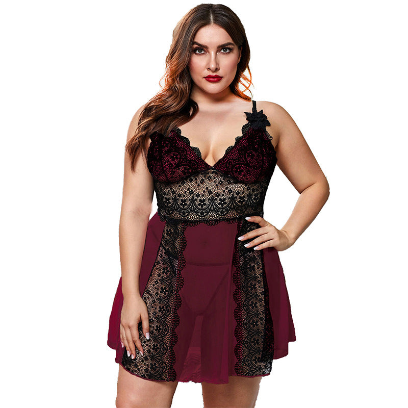 Plus Size Sexy Dress Lace Stitching Contrast Color  Women Clothes Sexy Dress
