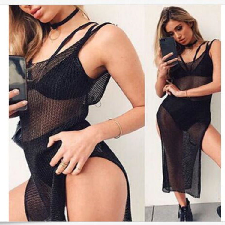 Knitted Hollow Out Cutout Blouse Beach Vacation Beachwear Sun-Protective Clothing Bikini Swimwear Cover-up Women