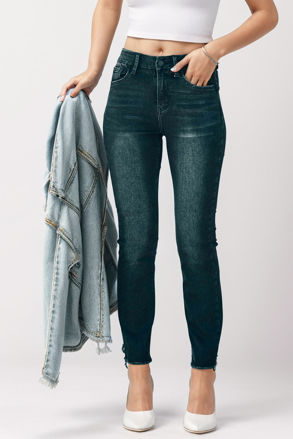 Mid-Rise Waist Skinny Jeans with Pockets - Rswank