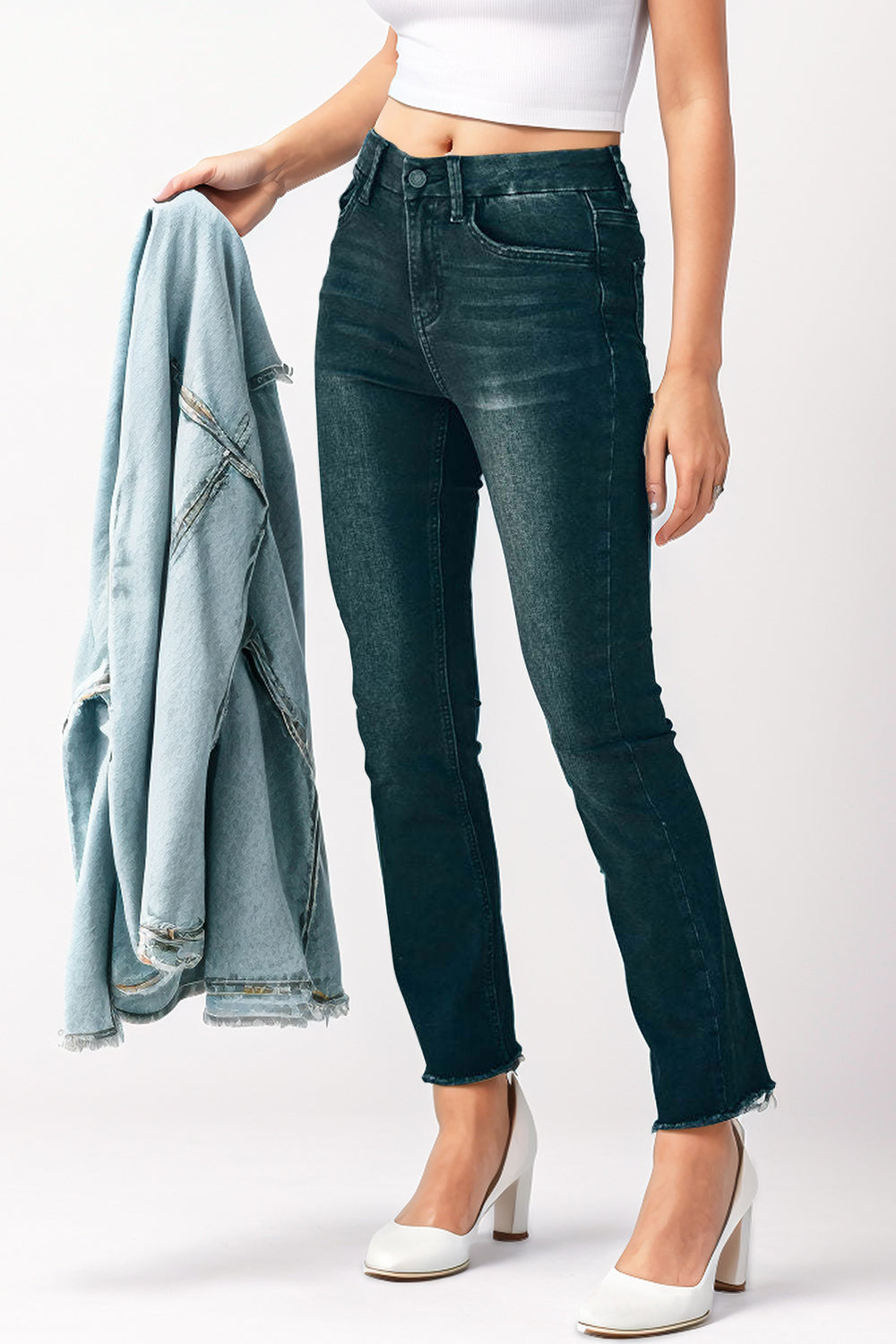 Mid-Rise Waist Skinny Jeans with Pockets - Rswank