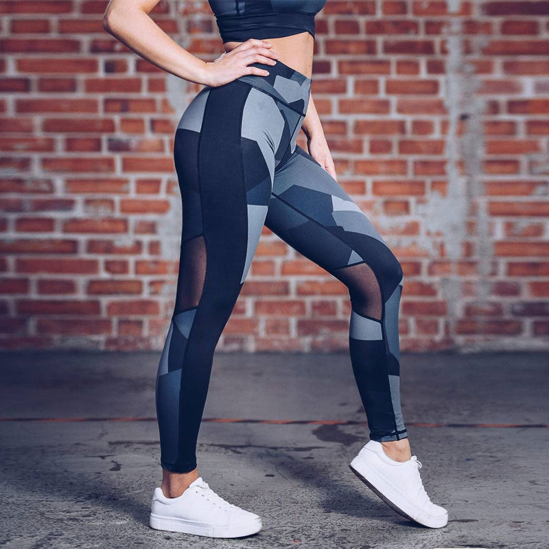 Digital printing mesh yoga leggings abdomen high waist yoga pants