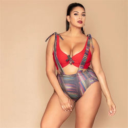 Plus Size Split Swimsuit Printed High Waist Strap Swimsuit Beach Bikini Jacket Overclothes