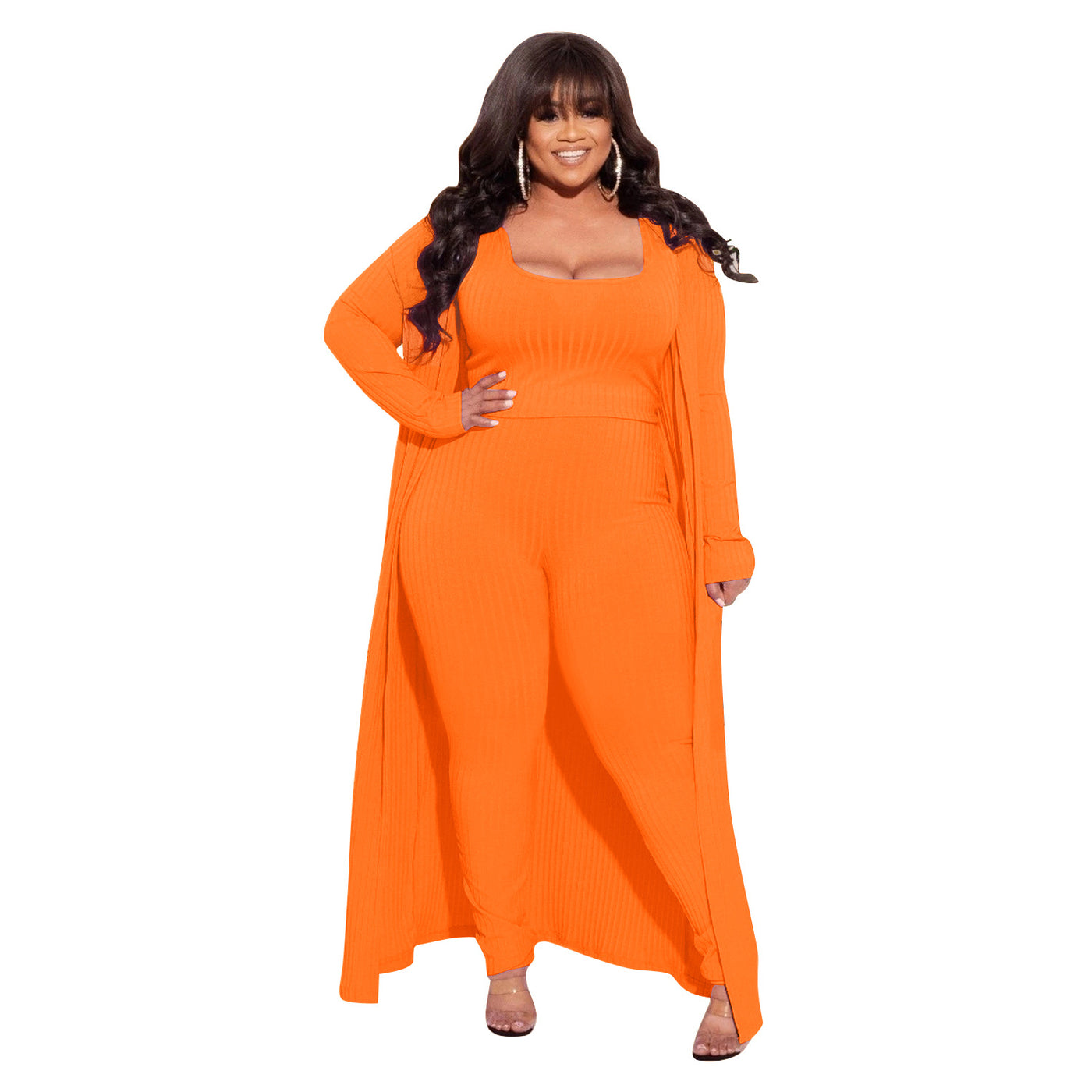 Plus Size Autumn Winter High Elastic Sunken Stripe Three Piece Sexy Suit