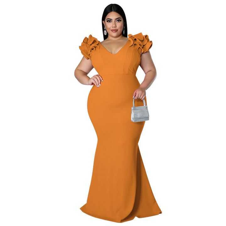 Plus Size Women Summer Sexy Ruffle Sleeve Sheath Backless Dress