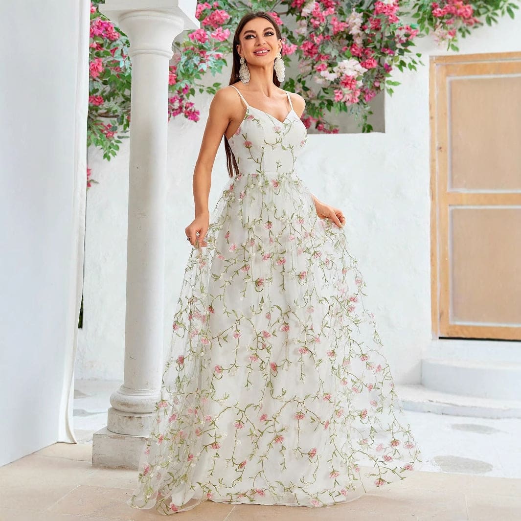 Mesh Embroidered Dress Photo Cocktail Ball Embroidered Evening Dress Sweet Dress