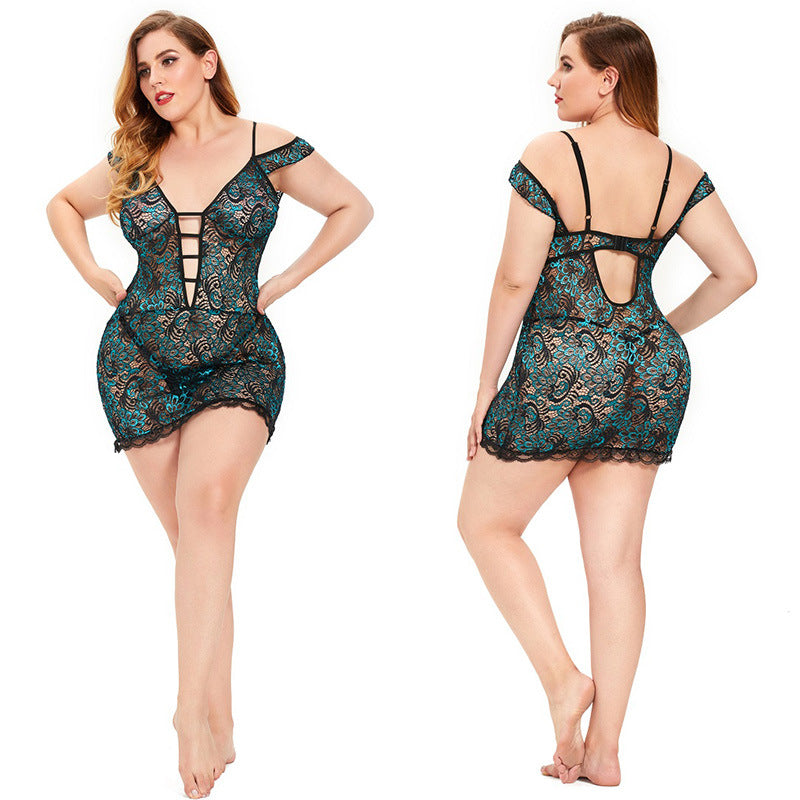 Plus Size Sexy LingeriePlus Size Chinese Lace Sexy Sleepwear Peacock Tail Nightdress