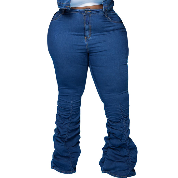 Plus Size Plus Size Women Clothing Autumn Winter Denim Two-Piece Suit Pleated Pile Pants