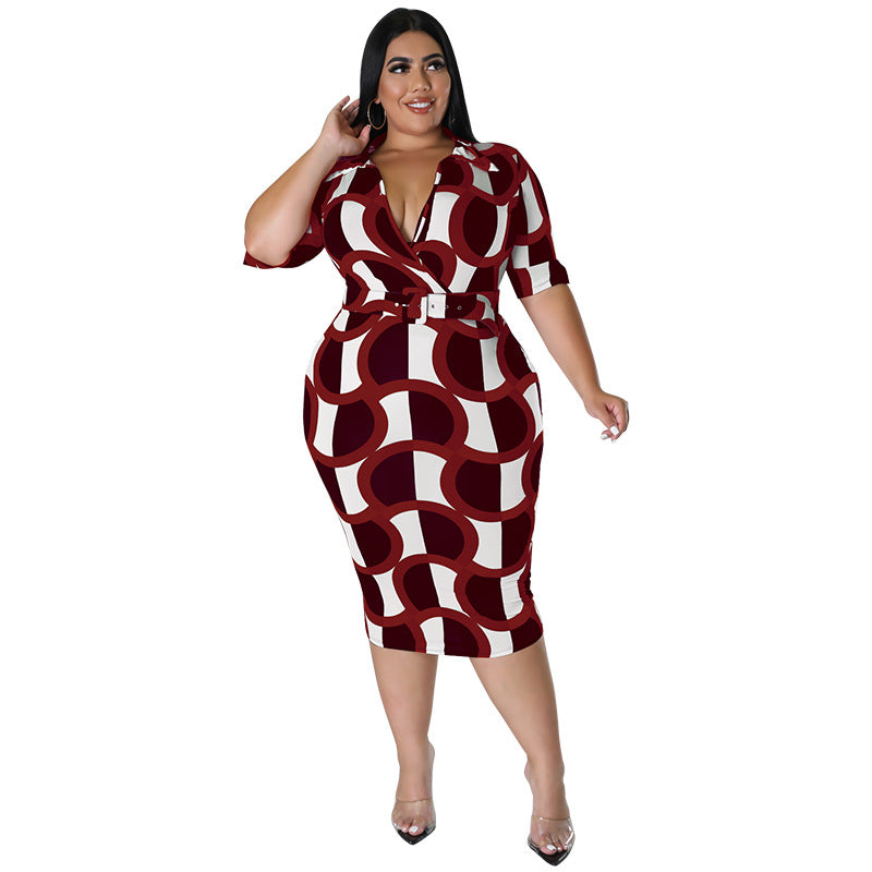 Plus Size Women Summer Business Wear Sexy Sheath Multi Color Dress