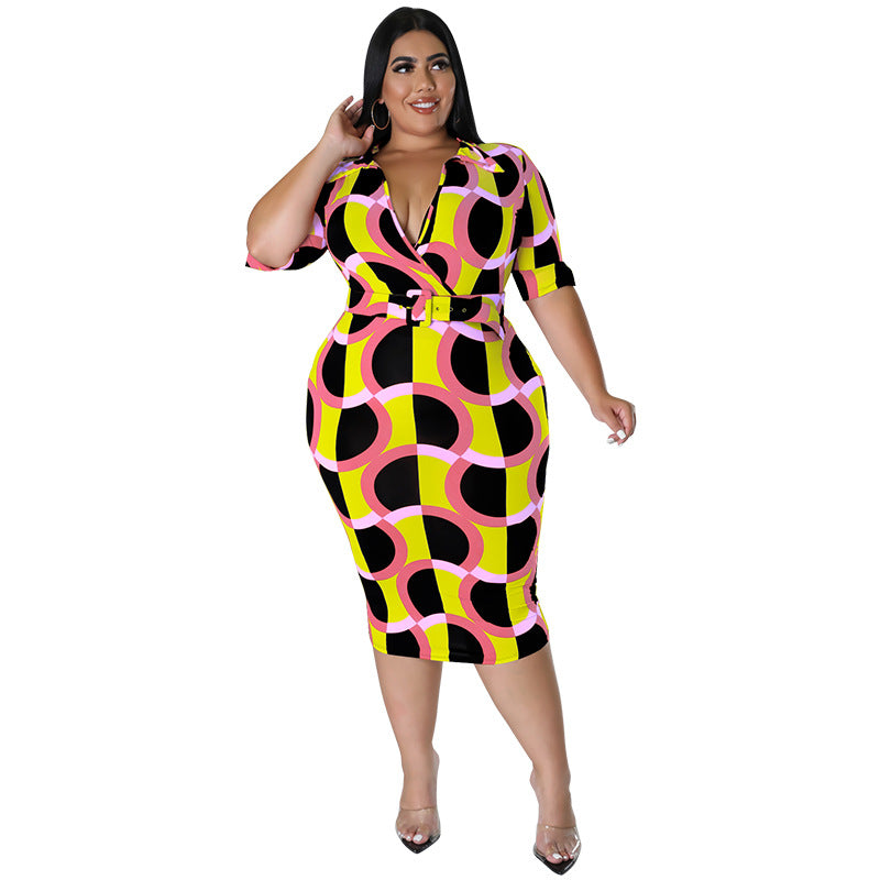 Plus Size Women Summer Business Wear Sexy Sheath Multi Color Dress