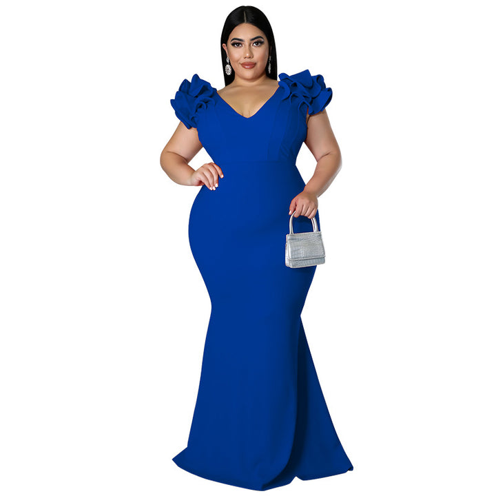 Plus Size Women Summer Sexy Ruffle Sleeve Sheath Backless Dress