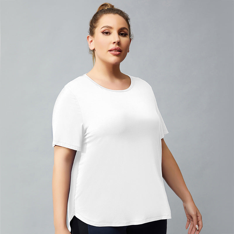 Plus Size Solid Color Sports Yoga Short Sleeve Quick-Drying Sweat Absorbent Breathable Women T-shirt Summer Running Hollow Out Cutout Top