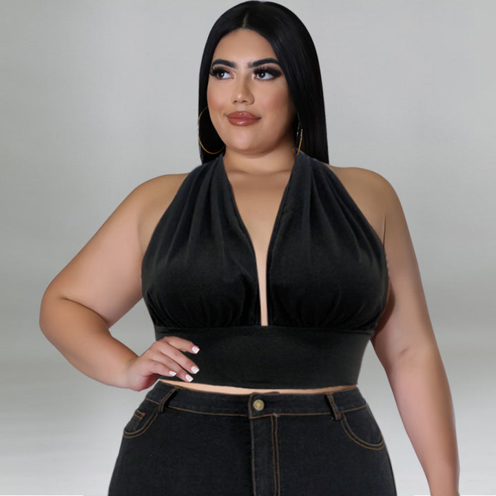 Plus Size Women Clothes Washed Denim Sequin T-shirt Set Sexy Half Waist Skirt